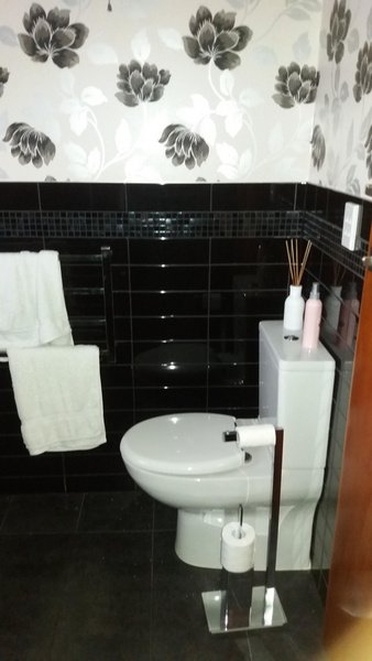Black and white bathroom finishes completed by Mallon Building